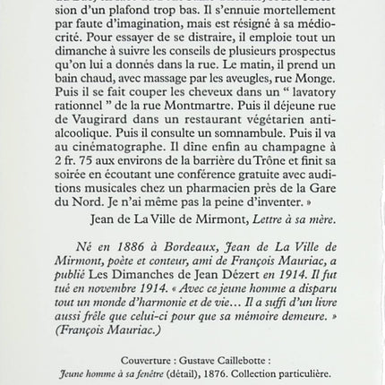 Les dimanches de Jean Dezert – Roman français de Jean de La Ville de Mirmont - livre