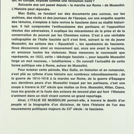 L'Italie de Mussolini - Vingt ans d'ère fasciste - Max Gallo - livre