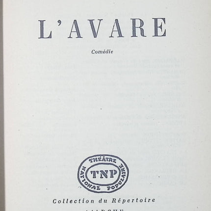 L'avare - L'Arche Collection Du Répertoire Théâtre National Populaire - Molière - livre