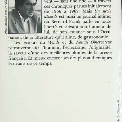 Un Siècle débordé – Essai et réflexions de Bernard Frank sur le XXᵉ siècle - livre