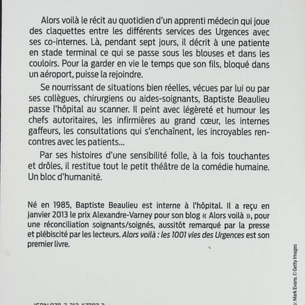 Alors voilà - Les 1001 vies des Urgences livre adulte Baptiste Beaulieu récit contemporain témoignage et médecine - Livre