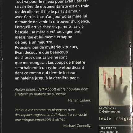 Panique – Jeff Abbott – Thriller suspense conspiration cavale secrets dangereux – Livre d’occasion - livre