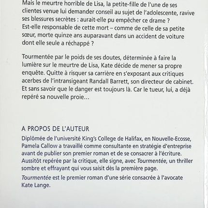 Tourmentée - Pamela Callow - livre