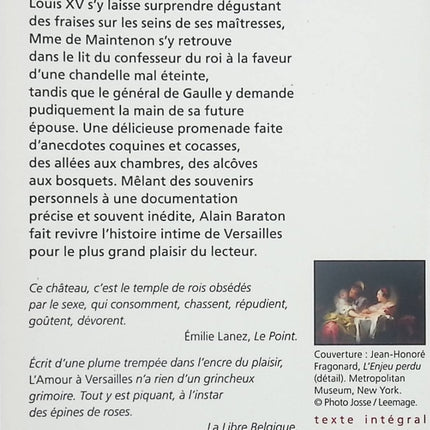 L'amour à Versailles - Alain Baraton - livre