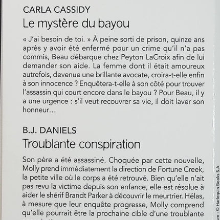 Le mystère du bayou - Troublante conspiration - Carla Cassidy - B.J. Daniels - Les enquêtes du marais Tome 1 - Black Rose - Romance suspense - Enquête - Meurtre - Crime - Danger - Secrets - Livre