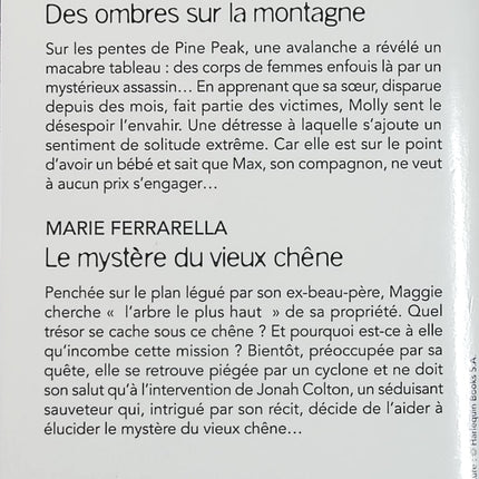 Des ombres sur la montagne - Le mystère du vieux chêne - Lara Lacombe - Marie Ferrarella - Black Rose - Romance suspense - Enquête - Meurtre - Danger - Mystère - Secrets - Livre