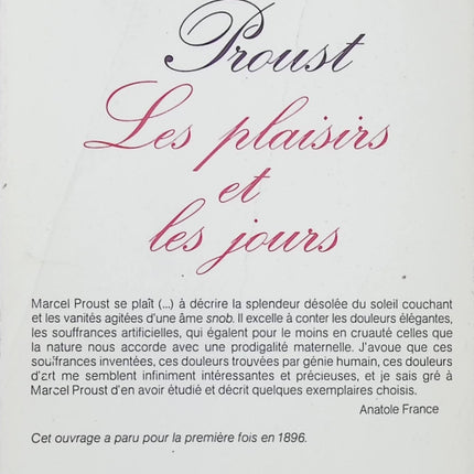 Les Plaisirs et les jours Marcel Proust – Recueil littéraire de nouvelles et de poèmes, salons mondains, amour, mélancolie et littérature française classique - Livre