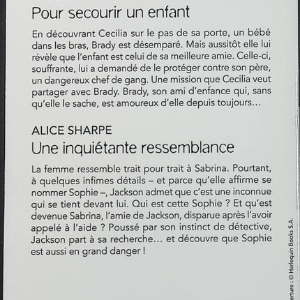 Pour secourir un enfant - Une inquiétante ressemblance - Nicole Helm - Alice Sharpe - Black Rose - Romance suspense - Enquête - Danger - Protection - Menace - Secrets - Livre