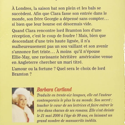 L’amour ou la fortune – Barbara Cartland, romance historique entre passion amoureuse, richesse et choix du cœur - Livre