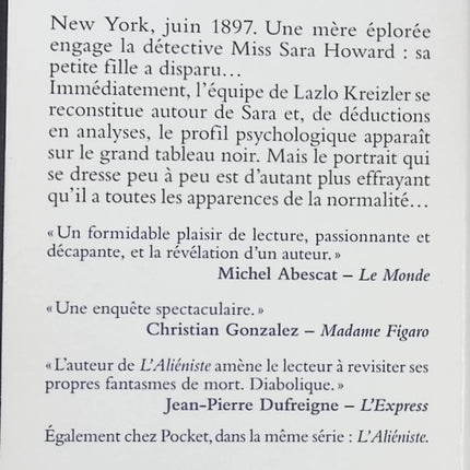 L’Ange des ténèbres – Caleb Carr | Roman policier historique, enquête criminelle dans le New York du XIXe siècle et suspense psychologique - Livre