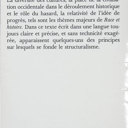 Race et histoire – Claude Lévi-Strauss | Essai d’anthropologie sur le racisme, la diversité culturelle et les sociétés humaines - Livre