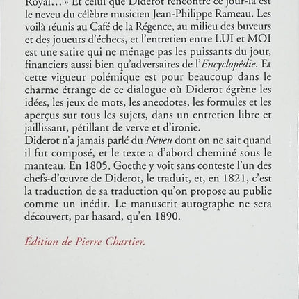 Le Neveu de Rameau – Denis Diderot : dialogue philosophique classique sur la morale, la société et la nature humaine - Livre