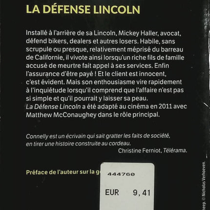 La Défense Lincoln – Michael Connelly – Mickey Haller – Le Livre de Poche – Polar judiciaire - Livre