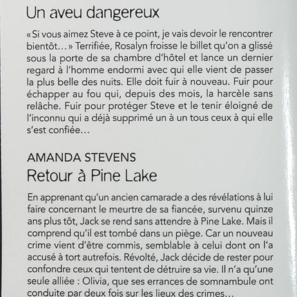 Un aveu dangereux - Retour à Pine Lake - Janie Crouch - Amanda Stevens - Black Rose - Romance suspense - Enquête - Meurtre - Danger - Harcèlement - Secrets - Crime - Protection - Livre