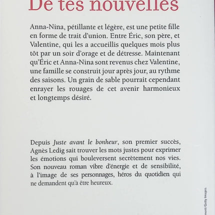 De tes nouvelles – Agnès Ledig – Roman contemporain sur l’amour, les rencontres, la reconstruction et les liens humains - Livre