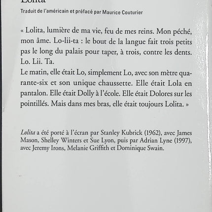 Lolita – Vladimir Nabokov – Folio – Roman classique de la littérature américaine – Maurice Couturier - Livre