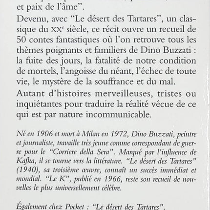 Le K – Dino Buzzati | Recueil de nouvelles fantastiques et mystérieuses, récits insolites et littérature italienne - Livre