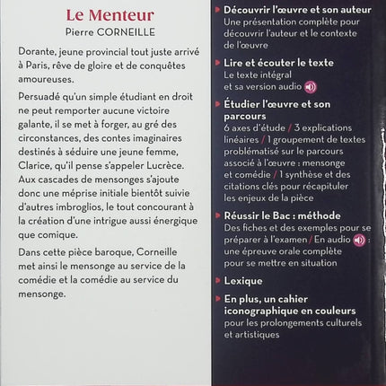 Le Menteur – Pierre Corneille – Bac Français 1re – Classiques et Patrimoine - Livre