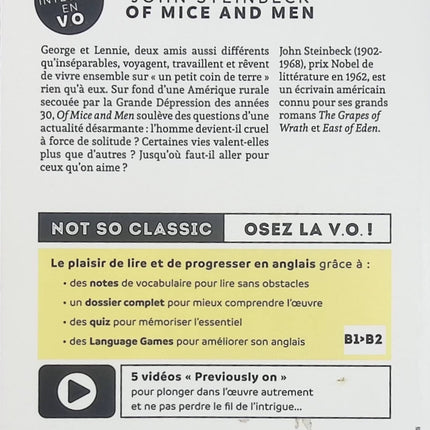 Of Mice and Men - John Steinbeck - Des souris et des hommes - Roman en anglais - Livre