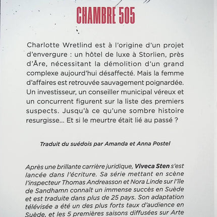 Chambre 505 – Viveca Sten – Thriller suédois et enquête à Åre dans les montagnes enneigées - Livre