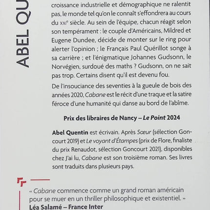 Cabane – Abel Quentin – Roman contemporain – Écologie, effondrement climatique et société - Livre