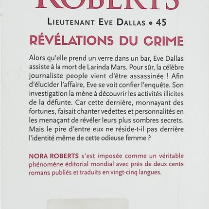 Révélation du crime – Nora Roberts – Lieutenant Eve Dallas – Roman policier et thriller futuriste - Livre
