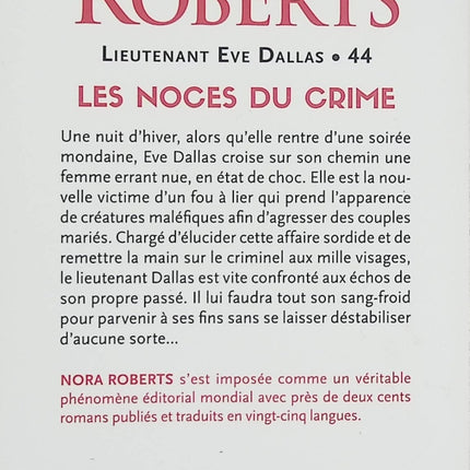 Les noces du crime – Nora Roberts – Lieutenant Eve Dallas – Roman policier et thriller futuriste - Livre