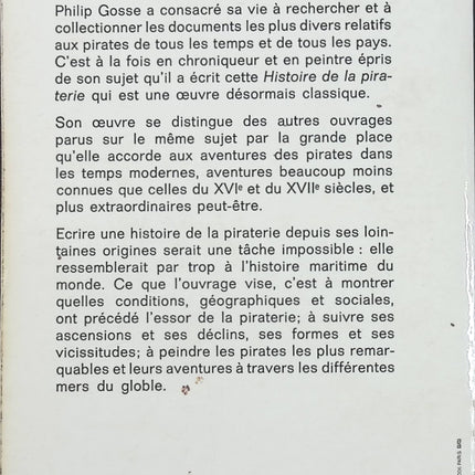 Histoire de la piraterie - Philip Gosse - Histoire maritime et pirates célèbres - Livre