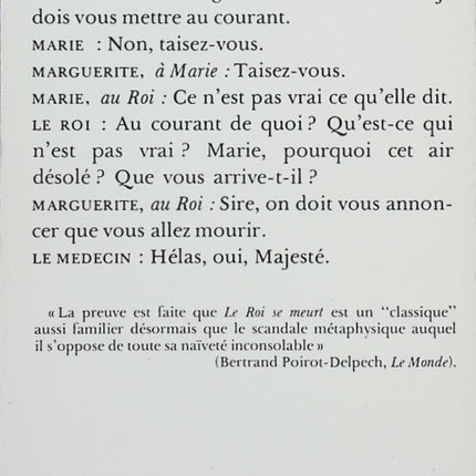 Le Roi se meurt – Eugène Ionesco – Théâtre de l’absurde et réflexion sur la mort du pouvoir - Livre
