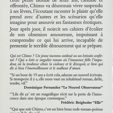 Lila dit ça – Chimo | Roman contemporain choc sur l’amour et la marginalité - Livre