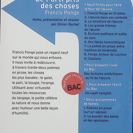 Le Parti pris des choses – Francis Ponge – Classico Lycée – Poésie française – Bac – Livre d’occasion - Livre