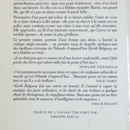 Mauvaise pente – Keith Ridgway – Roman contemporain noir, suspense psychologique et descente morale dans l’Angleterre urbaine - Livre