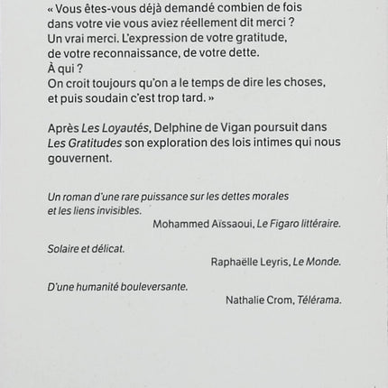 Les Gratitudes – Delphine de Vigan – Roman poche – Émotion, vieillesse, gratitude, liens humains - Livre