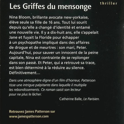 Les Griffes du mensonge – James Patterson – Thriller policier à suspense – Enquête criminelle et manipulations - Livre