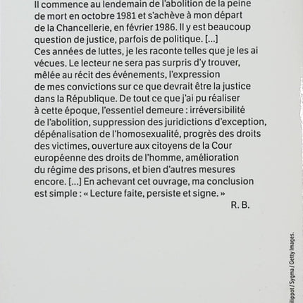Les Épines et les Roses – Robert Badinter – Témoignage politique, justice et abolition de la peine de mort - Livre