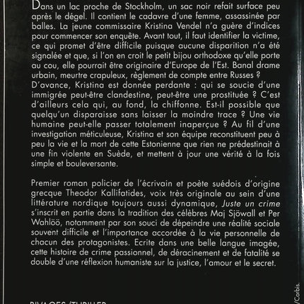Juste un crime – Theodor Kallifatides – roman policier nordique enquête Stockholm - Livre