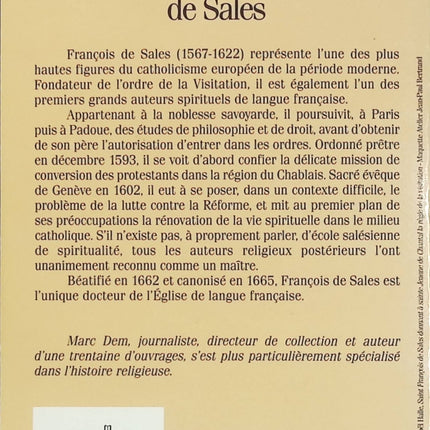 Saint François de Sales - Le Saint-Gentilhomme - Marc Dem - Biographie historique et spirituelle occasion - Livre