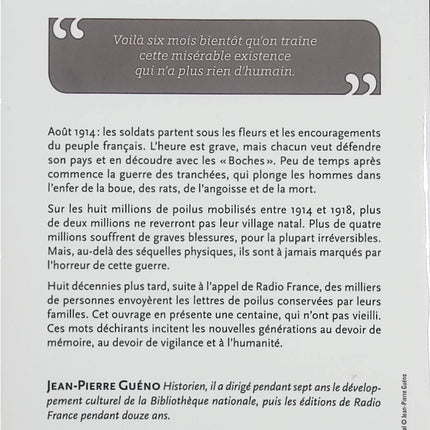 Paroles de Poilus – Lettres et carnets du front 1914-1918 – Jean-Pierre Guéno – Témoignages de soldats de la Première Guerre mondiale - Livre