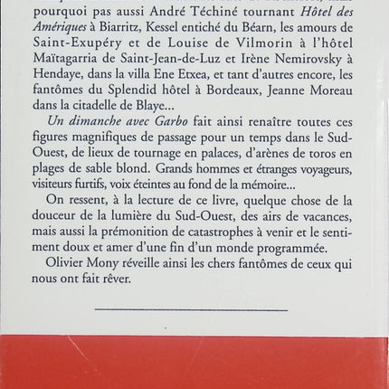Un dimanche avec Garbo – Et autres histoires – Olivier Mony – Recueil de nouvelles littéraires autour du cinéma, des figures mythiques et de l’intime - Livre