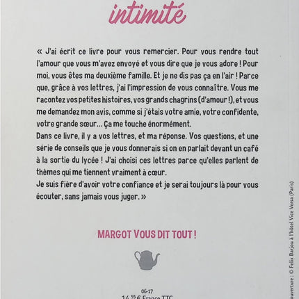 En toute intimité - Margot Malmaison - Livre ado - Conseils - Amour - Amitié - Harcèlement scolaire - Adolescence - Livre