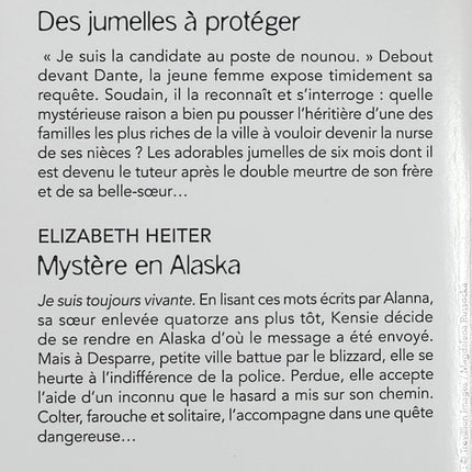 Des jumelles à protéger - Mystère en Alaska - Justine Davis - Elizabeth Heiter - Black Rose - Romance suspense - Jumelles en danger - Protection - Enquête - Meurtre - Alaska - Disparition - Menaces - Secrets - Danger - Mystère - Livre