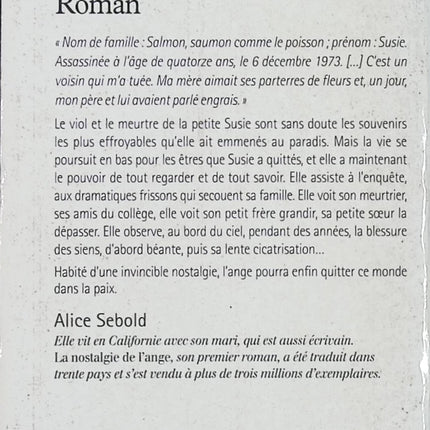 La Nostalgie de l'ange – Alice Sebold – Roman bouleversant – Livre d'occasion - Livre