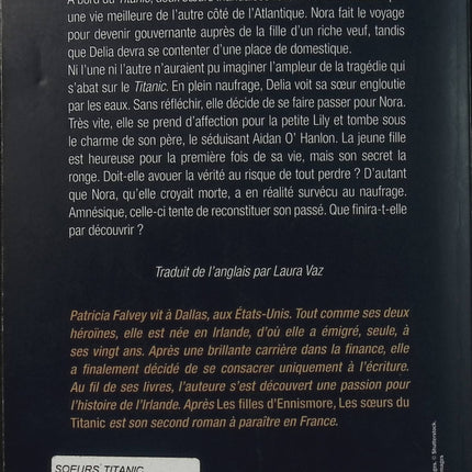 Les Soeurs du Titanic - Patricia Falvey - Roman historique - Titanic - Irlande - Deux soeurs - Romance - Naufrage - Livre