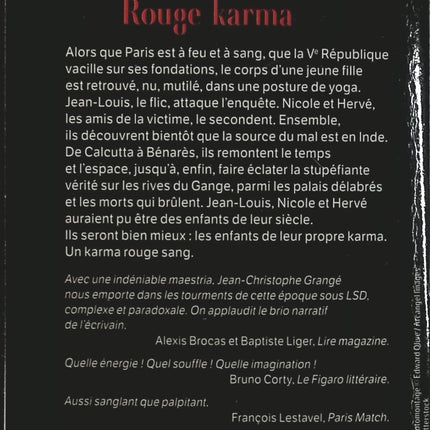 Rouge Karma – Jean-Christophe Grangé : thriller policier sombre entre meurtres, enquête criminelle et mystères de l’Inde des années 1970 - Livre