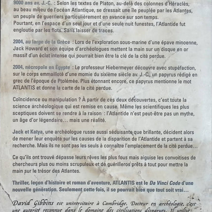 Atlantis – David Gibbins, thriller archéologique et aventure mystérieuse autour de la légendaire cité engloutie - Livre