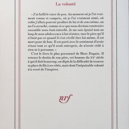 La Volonté – Marc Dugain | Roman autobiographique, histoire familiale, courage et reconstruction après la guerre - Livre