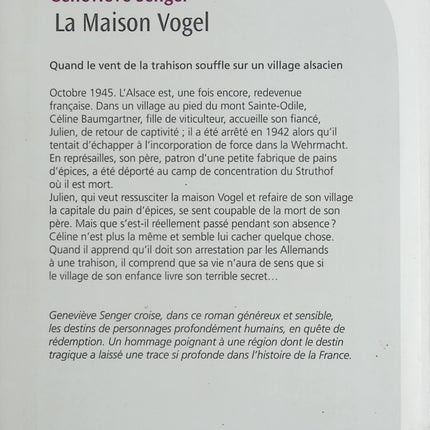 La Maison Vogel – Geneviève Senger – roman historique Alsace après-guerre secrets de famille – livre occasion - Livre
