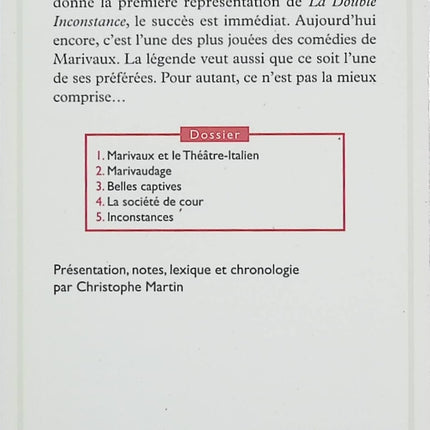 La Double Inconstance – Marivaux – Pièce de théâtre classique – Comédie du XVIIIe siècle – Amour et manipulation - Livre