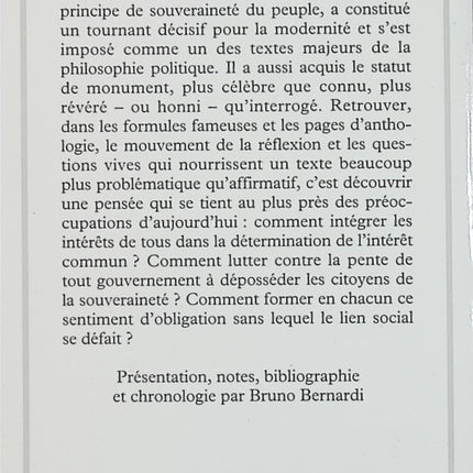 Du contrat social - Jean-Jacques Rousseau - Essai philosophique d'occasion - Texte majeur de philosophie politique - Livre