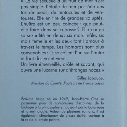 La Sexualité d’un plateau de fruits de mer – Jean-Pierre Otte, essai littéraire sur la nature, la sensualité et les comportements amoureux - Livre